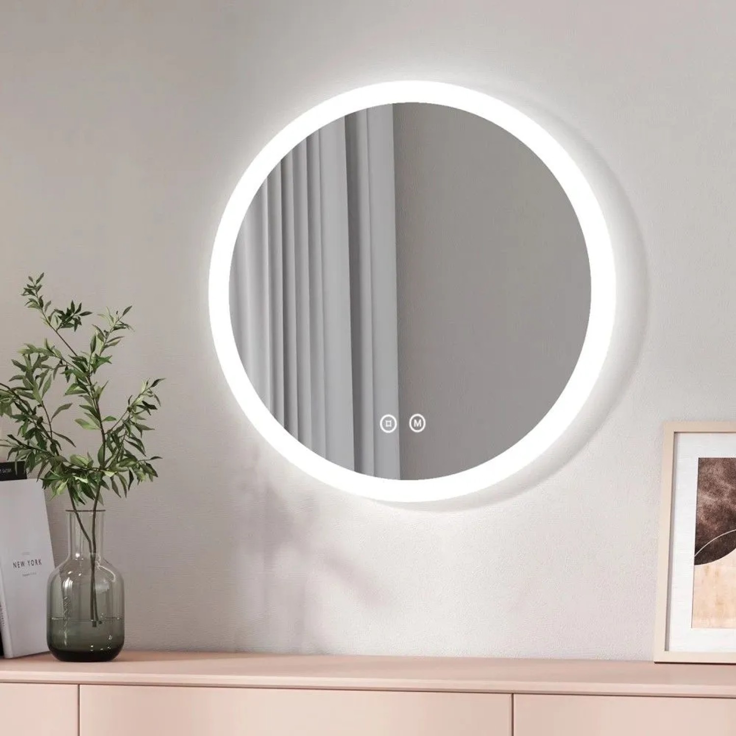 Runder Emke Badezimmerspiegel 60cm mit LED-Beleuchtung, Touch-Steuerung und Antibeschlag-Funktion. Modernes Design.