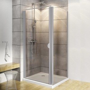 Schulte Eckdusche mit Drehtür und Seitenwand, 180x90 cm, Alu Natur