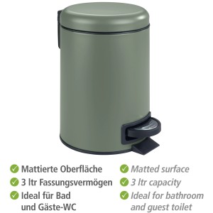 Dunkelgrüner Wenko Treteimer Leman, 3 Liter, ideal für Bad und WC.