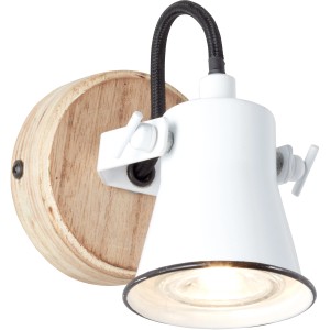 Weiße Brilliant Wandlampe Seed mit Holzdetails, GU10 Fassung, schwenkbar.