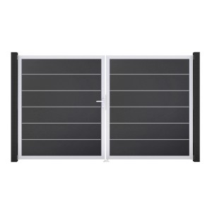 GroJa 2-flügeliges Basicline Premium Tor in Anthrazit, 306x180 cm, DIN Links, für Sichtschutzzäune.