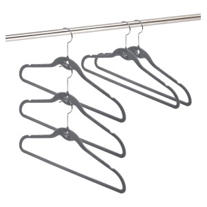 Domopak Living Kleiderbügel, 5er Set, Grau, beflockt mit Hosensteg.
