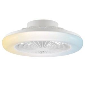 Weiße LED-Deckenleuchte Montero mit Ventilator, Ø 42 cm. Moderne Deckenlampe mit einstellbarer Lichtfarbe.