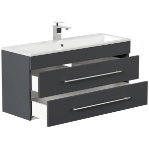 Posseik Badmöbel Portus 1000 SlimLine in Grafit mit Waschbecken und zwei Schubladen.