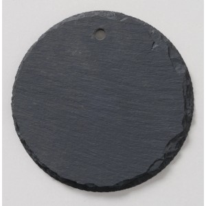 Dunkelgraues, rundes Boltze Dekoschild aus Schiefer, Ø 9 cm, für die Gartendekoration.
