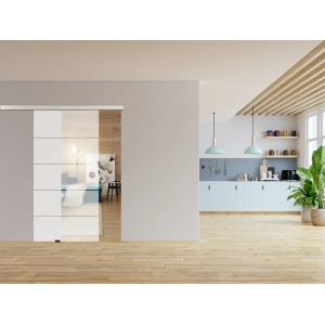 Glasschiebetür-Set Nova 503 mit Alu-System und Griffmuschel, 190 cm, im modernen Wohnraum.