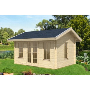 Skan Holz Gartenhaus Montral 2 DS Natur, 420x380cm, unbehandeltes Holz mit Satteldach.