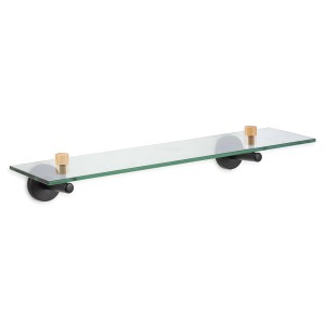 MSV Wandregal Iana, 50cm, Glas, Schwarz Matt, mit Bambus-Akzenten. Bad-Wandregal für mehr Stauraum.