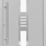 Graue Sicherheits-Haustür ThermoSpace Köln Prime RC2 mit Edelstahlgriff und Glaseinsatz.