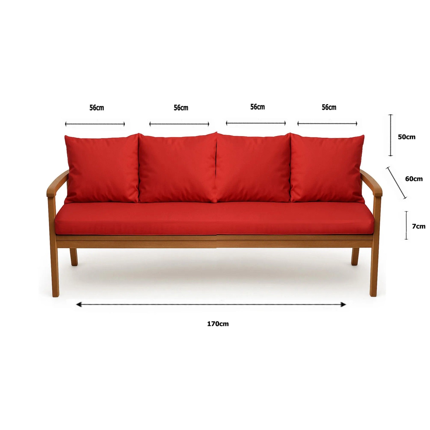 Setgarden Bankkissen rot, 170x60 cm + 4 Rückenkissen 50x56 cm für 3-Sitzer Gartenbank.