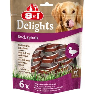 8in1 Delights Duck Spirals: Hunde-Kaustreifen mit Ente für lang anhaltenden Kauspaß.