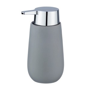 Wenko Seifenspender Badi Grau, 0.32 l, aus Keramik mit verchromtem Pumpkopf.