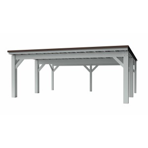 Holzbrüder Carport Ralf 42, reinweiß/dunkelbraun, mit Flachdach. Ideal als Unterstand für PKW.