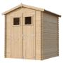 Timbela Holz-Gartenhaus M320, beige-braun, 2,82 m², mit Doppeltür und Fenster.