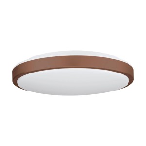 Moderne LED-Deckenleuchte Lezuza von Eglo, Ø 43cm, mit mokkafarbenem Rand.