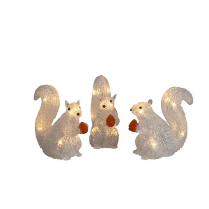 Konstsmide LED-Dekofigur-Set: 3 leuchtende Acryl-Eichhörnchen mit warmweißem Licht für Außen-Weihnachtsdekoration.
