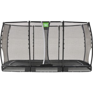 Schwarzes EXIT Allure Premium Bodentrampolin 214x366 cm mit Sicherheitsnetz.