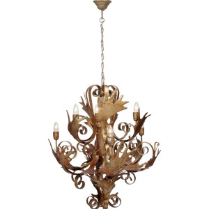 Goldene Pendelleuchte Fly Through Gold II mit filigranen Verzierungen für sechs Leuchtmittel.