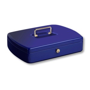 Blaue Burg Wächter Geldkassette Office Line 2307 mit Griff und Zylinderschloss.