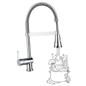 baliv Küchenarmatur KI-1860 Chrom mit Geschirrbrause und Koch-Illustration.