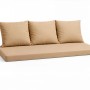 Beiges Gartenkissen-Set für 3-Sitzer-Gartensofa, bestehend aus Sitzkissen und drei Rückenkissen.