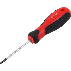 Schraubendreher PH0 x 60 mm mit rot-schwarzem 2-Komponenten-Griff.