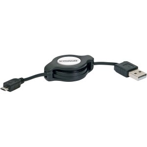 Schwaiger Micro USB 2.0 Kabel, aufrollbar, zum Laden und Synchronisieren von Geräten.
