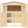 Offenes, naturbelassenes Bertilo Gerätehaus aus Holz mit Plexiglasfenstern und den Maßen 103x207 cm.