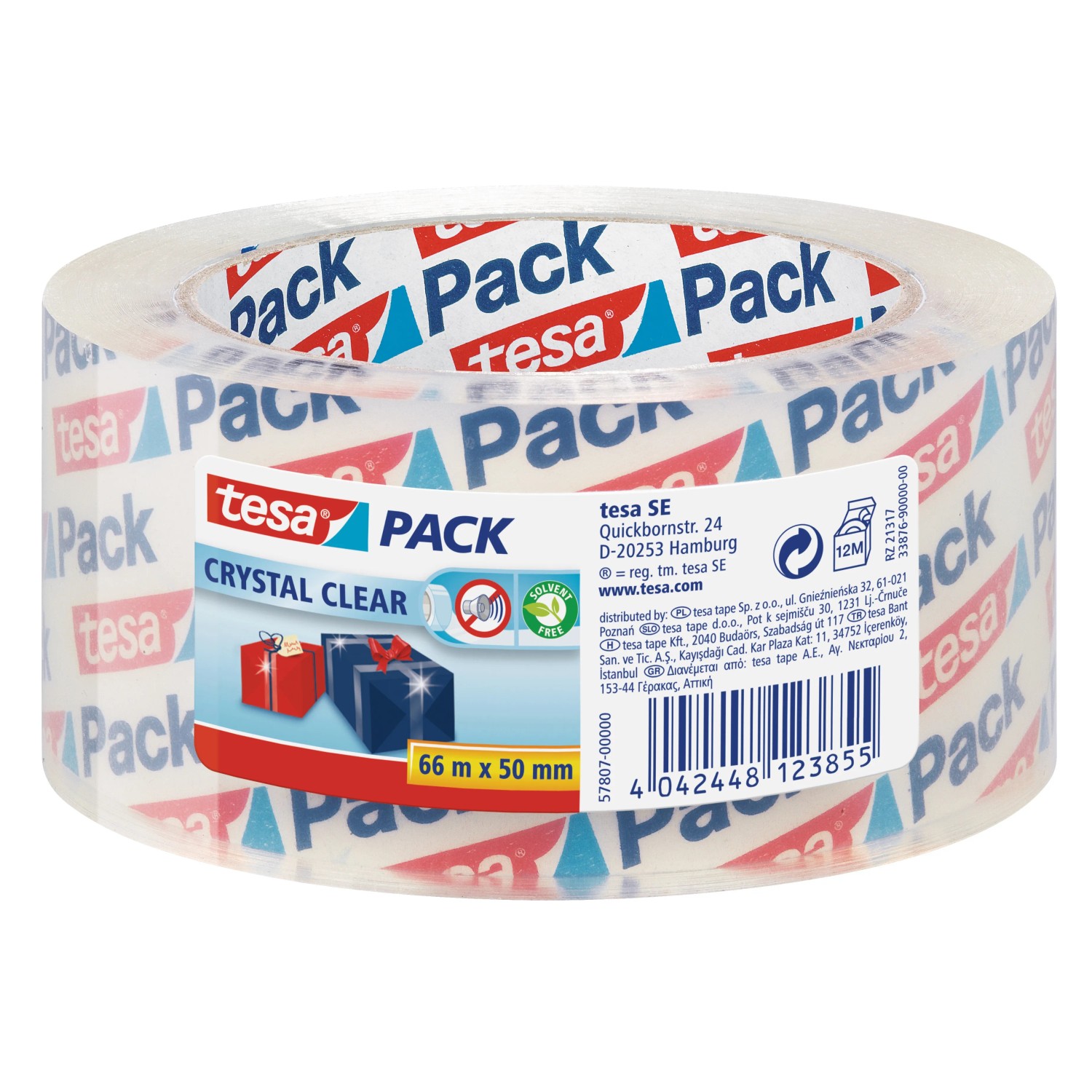 Tesa Pack Crystal Clear Klebeband, 66m x 50mm, transparent für Verpackungen.