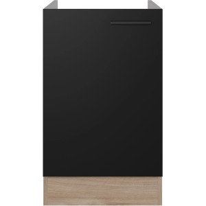Flex-Well Spülenunterschrank Capri, 50 cm, Schwarz Matt/Eiche Dekor, mit Drehtür.