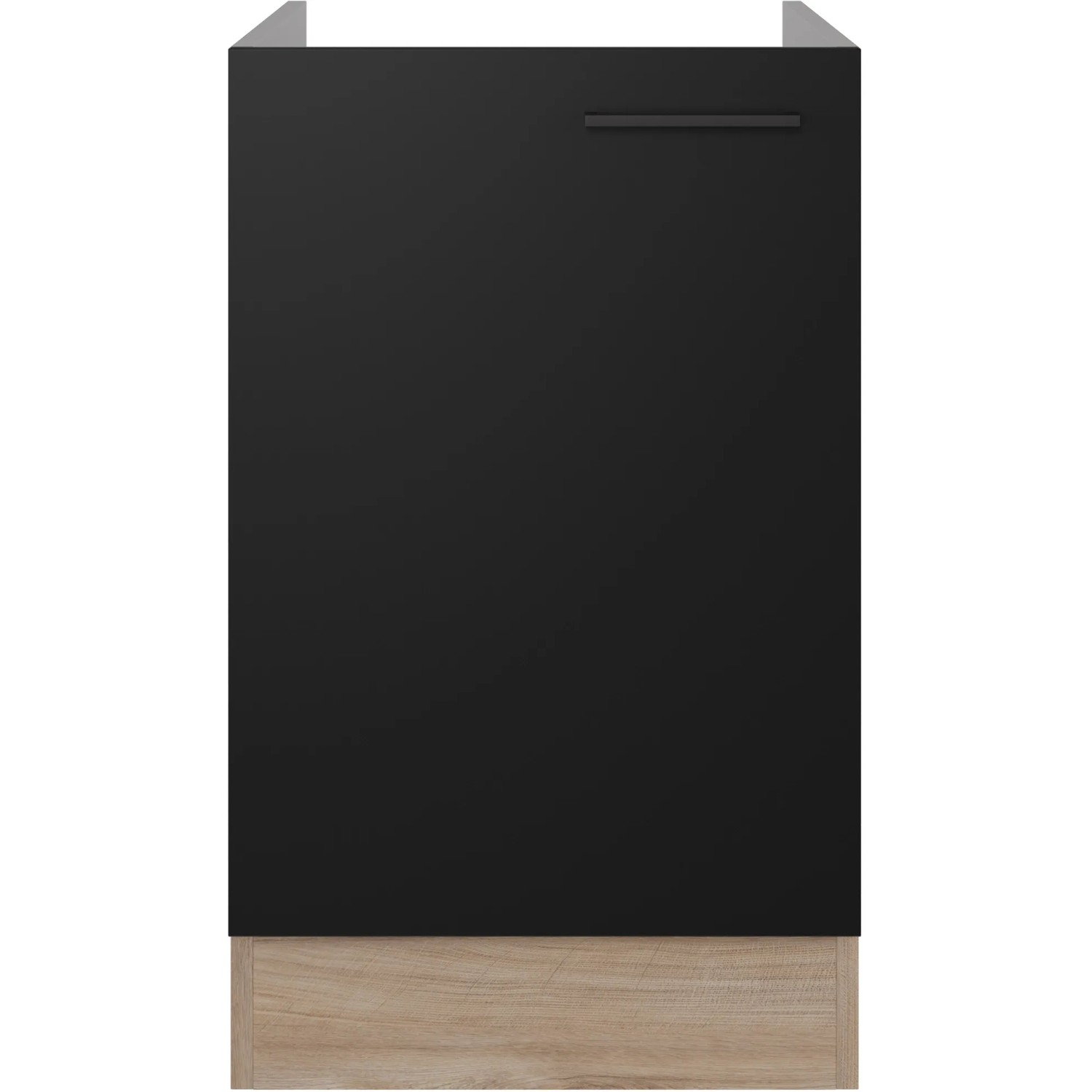 Flex-Well Spülenunterschrank Capri, 50 cm, Schwarz Matt/Eiche Dekor, mit Drehtür.
