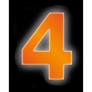 Reflektierende, orange Klebezahl 4 von Conacord, 8 cm hoch, für Hausnummern.