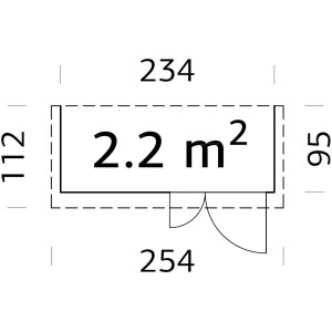 Grundriss Palmako Leif Holz-Gartenhaus: 234x95 cm, Pultdach, braun.
