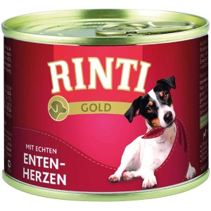 Rinti Gold Hunde-Nassfutter mit Entenherzen, Alleinfuttermittel für Hunde.
