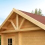 Detailansicht Skan Holz Gartenhaus Bern 4 mit Dachlattung und rotem Dach.