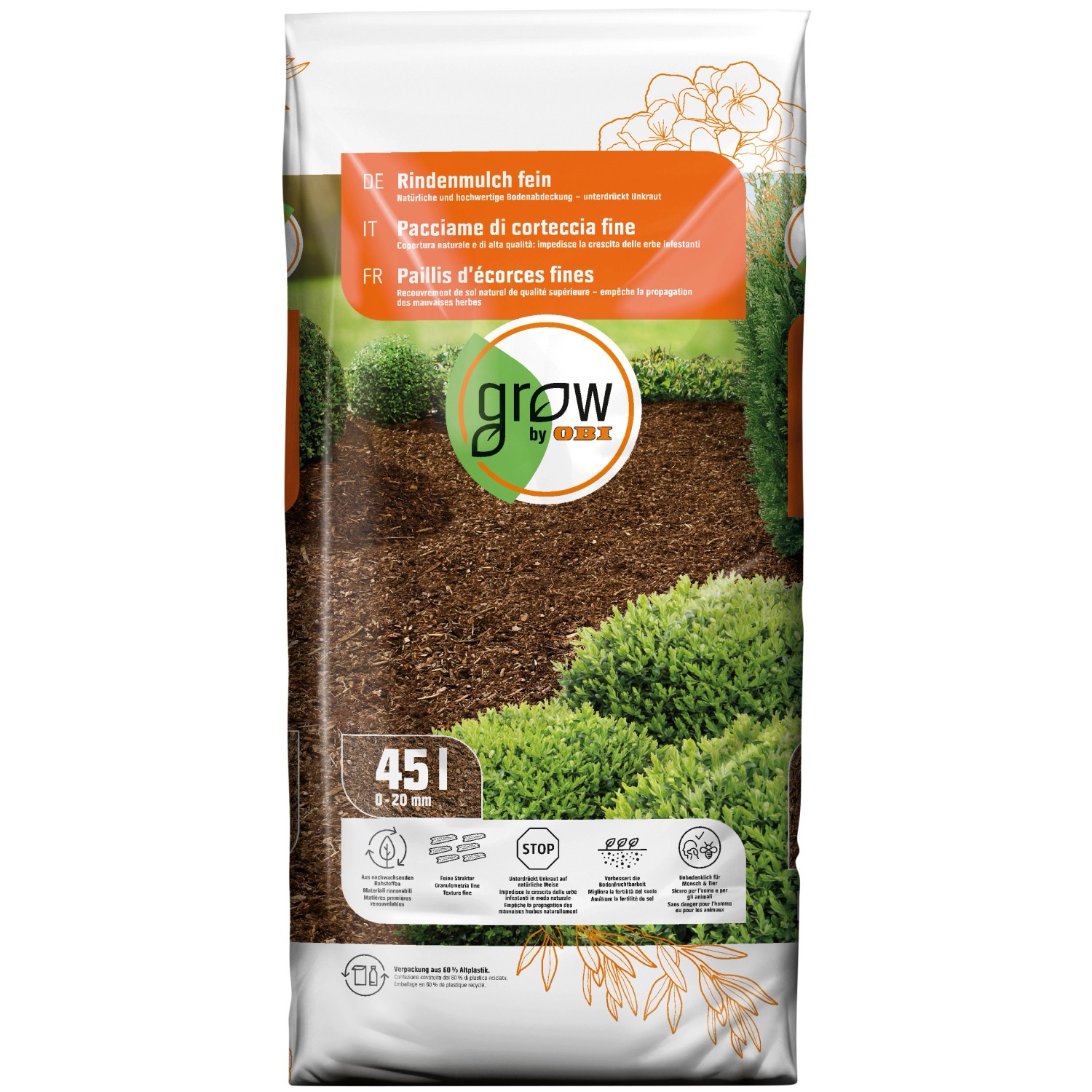 GROW by OBI Rindenmulch fein, 45l kaufen bei OBI