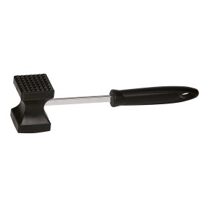Kelomat Fleischhammer, schwarz, mit glatter und geriffelter Schlagfläche.
