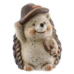Dekorative Igel-Figur aus Keramik mit Hut, 8x10,6 cm, für herbstliche Deko.