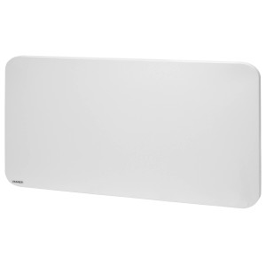 Weiße Vasner Citara M Plus Infrarotheizung, eine flache Metallheizung mit abgerundeten Ecken.
