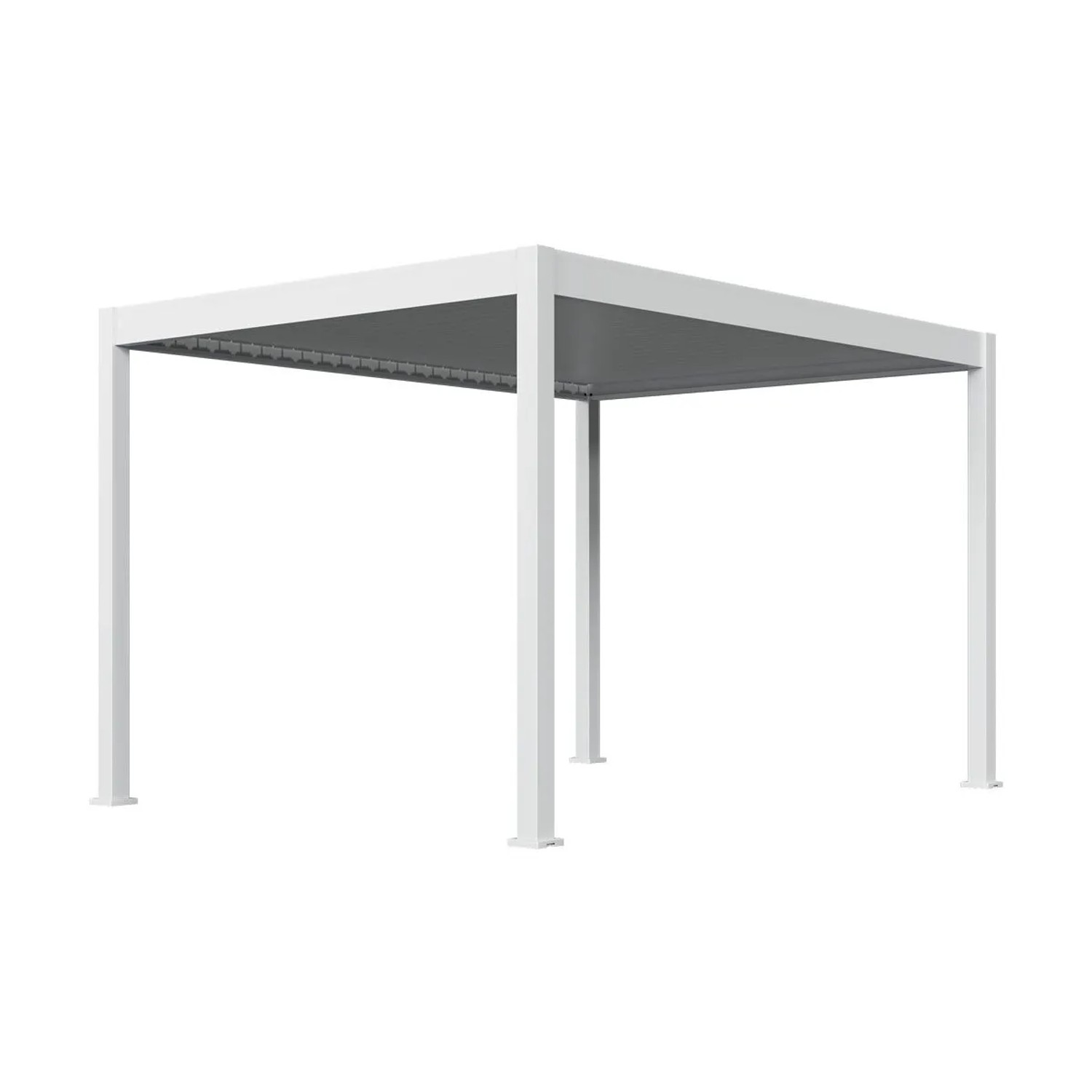 Weißer Aluminium Pavillon 3x4m mit elektrischem Lamellendach und LED-Beleuchtung für Terrasse.
