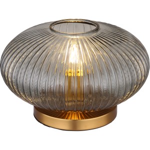 Globo Tischlampe Normy, rauchfarbenes Glas, goldfarbener Sockel, modernes Design.