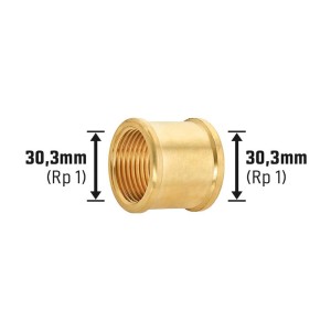 Messing Gewindemuffe 30,3 mm (Rp 1) für Warmwasser-, Kaltwasser- und Heizungsinstallation.