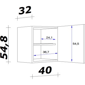 Technische Zeichnung: Flex-Well Classic Oberschrank Florida, 40x55 cm, Sonoma Eiche, mit Maßen.