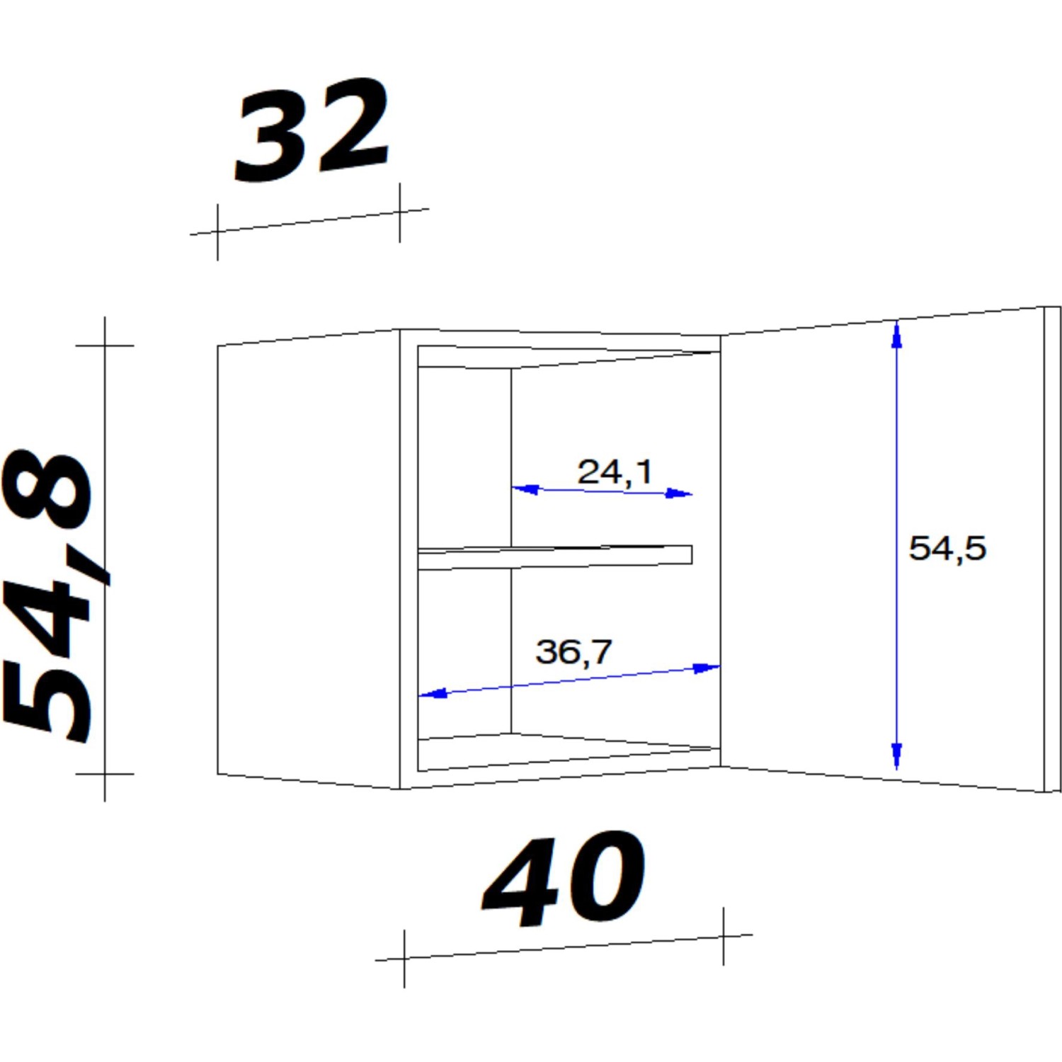 Technische Zeichnung: Flex-Well Classic Oberschrank Florida, 40x55 cm, Sonoma Eiche, mit Maßen.