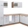Flex-Well Winkelküche Valero, 280 cm, Weiß Hochglanz, Sonoma Eiche Nachbildung, ohne E-Geräte.