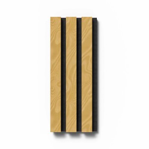 Muster Akustikpaneel Esche Natur geölt, MDF mit schwarzem Filz, 29,5x15cm. Holzpaneel zur Wand- und Deckenverkleidung.