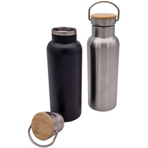 Steuber Trinkflasche, 600ml, Schwarz und Silber, mit Tragehenkel. Küchenhelfer für unterwegs.