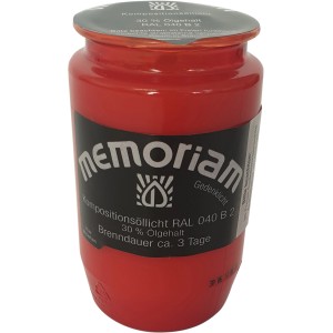 Rotes Memoriam Grablicht mit 3 Tagen Brenndauer. Öllicht für Grableuchten und den Außenbereich.