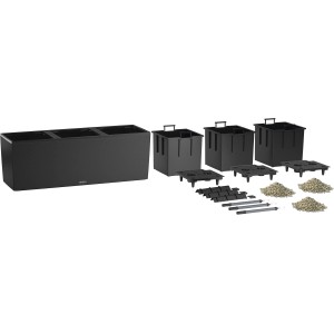 Lechuza Trio Stone 40 Pflanzkübel Set, steingrau, mit 3 Einsätzen, Bewässerungssystem und Zubehör.