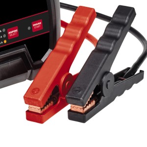 Einhell CE-BC 15 M Batterieladegerät mit roten und schwarzen Batterieklemmen.